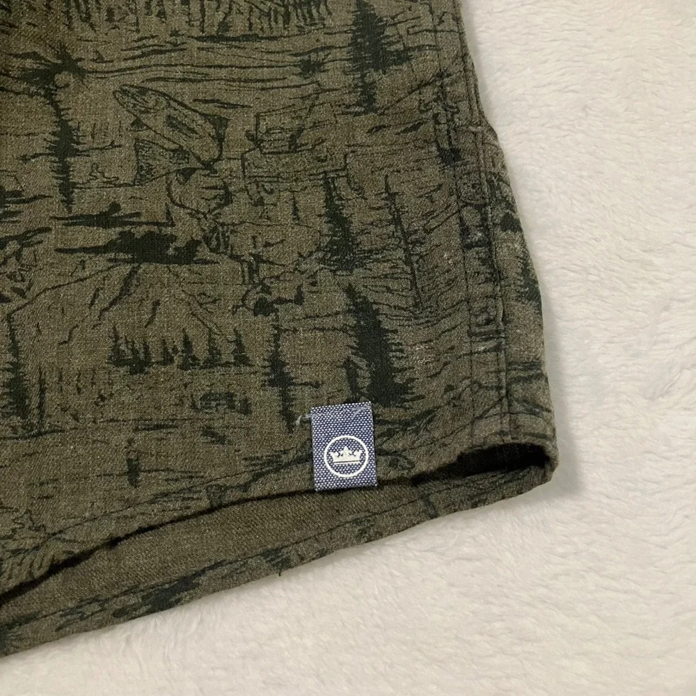 Peter Millar Outdoor Print Button Up Shirt Mens Size XL Long Sleeve Green Forest